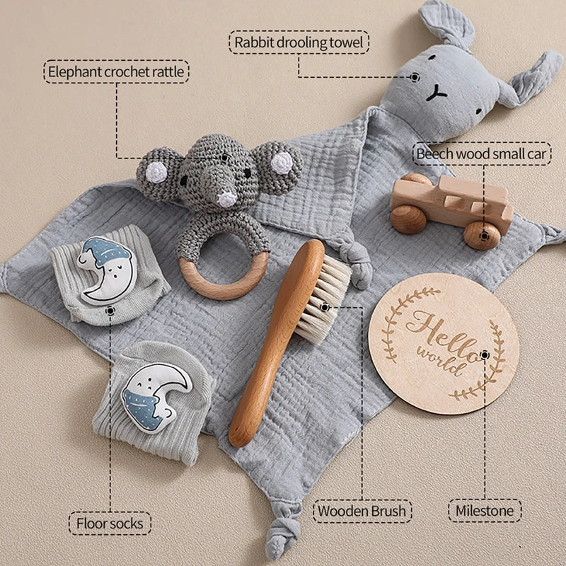 Baby Rattle Toys Newborn Animal Appease Towel Keepsakes Memories Milestone Cards Baby Birth Monthly Bath Accessories Photography