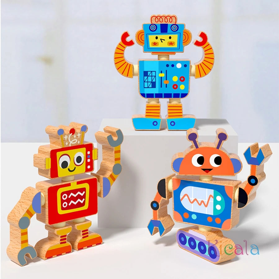 Creative wooden assembly robot STEM toy game disassembly assembly exercise Hand eye coordination ability Christmas DIY gifts