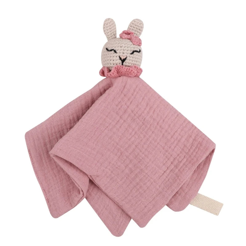 Cotton Gauze Baby Towel Crochet Bunny Rattle Doll Newborn Soothing Towel Baby Security Comforters Blanket Face Towel Washcloth