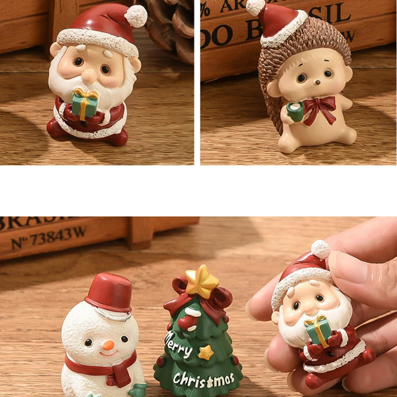 Christmas Resin Family Small Animal Ornaments Creative Home Decoration Mini Christmas Tree Old Man Christmas Gift