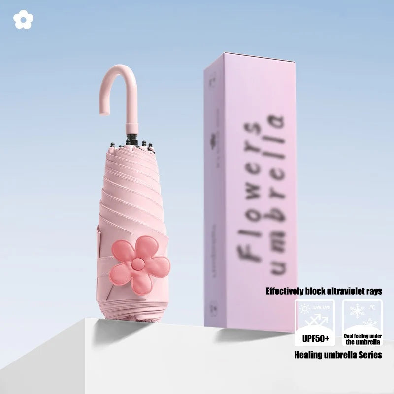 Small Curved Hook Petal Umbrella Women's Dual-purpose Sun Umbrella Small and Fresh Mini Sun Umbrella Compact and Convenient