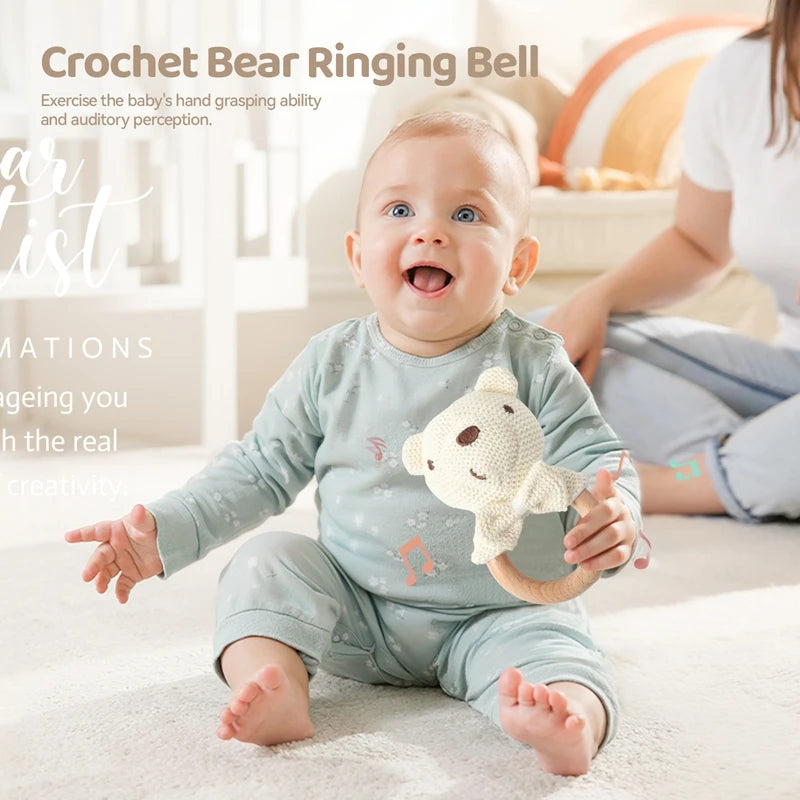 Baby Bathing Set Gift Box Cotton Socks Newborn Growth Memorial Card Wooden Bear Teether Wooden Rattle Baby Birth Gift