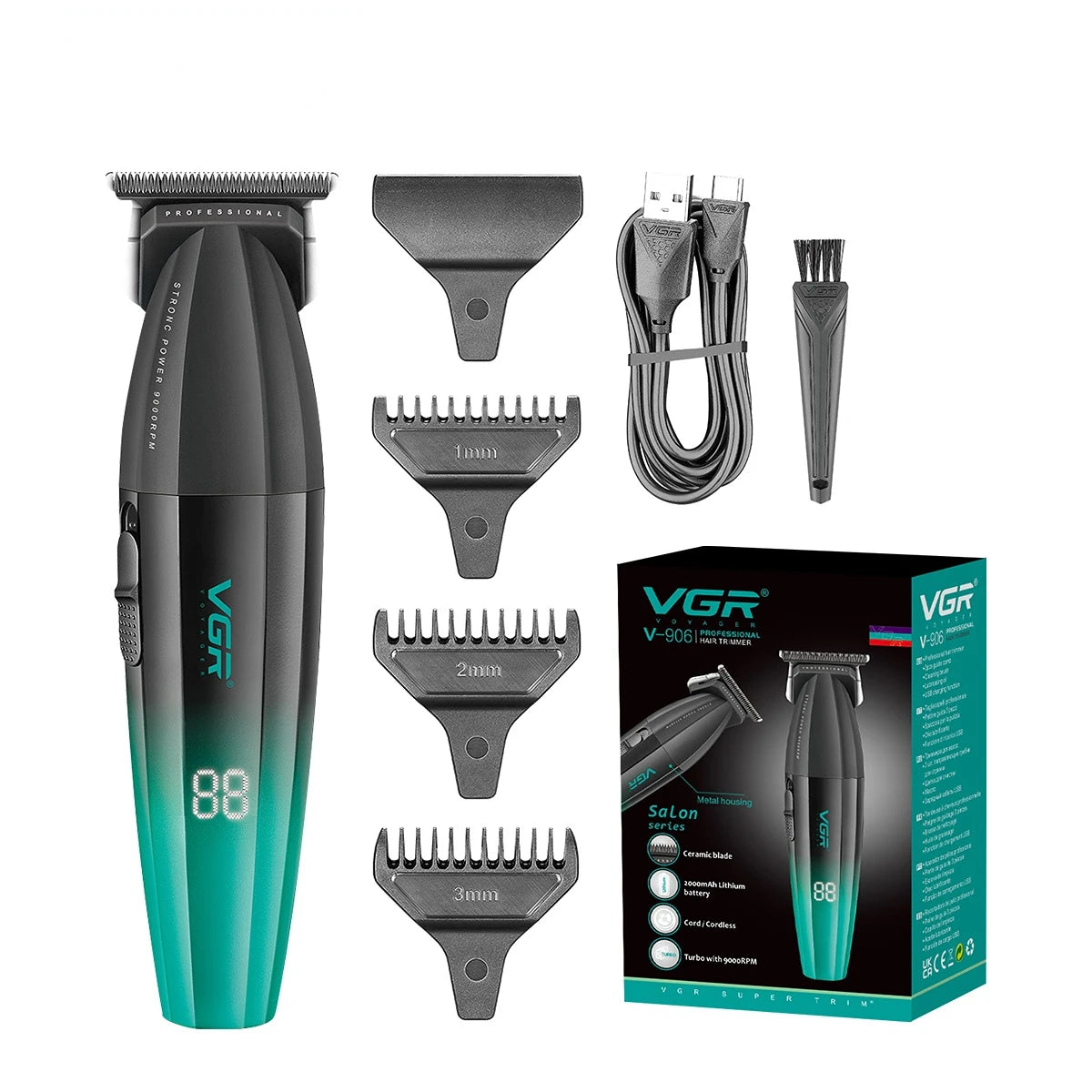 VGR Hair Trimmer Professional Hair Cutting Machine Cordless Hair Clipper 9000 RPM Haircut Barber Metal Trimmer for Men V-906