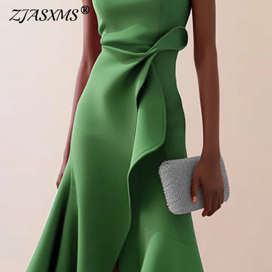 Vestidos Elegant O Neck Slim Ruffle Dress