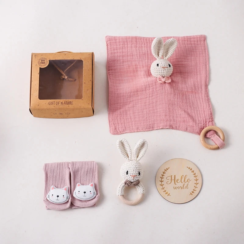 Baby Rattle Toys Newborn Animal Appease Towel Keepsakes Memories Milestone Cards Baby Birth Monthly Bath Accessories Photography