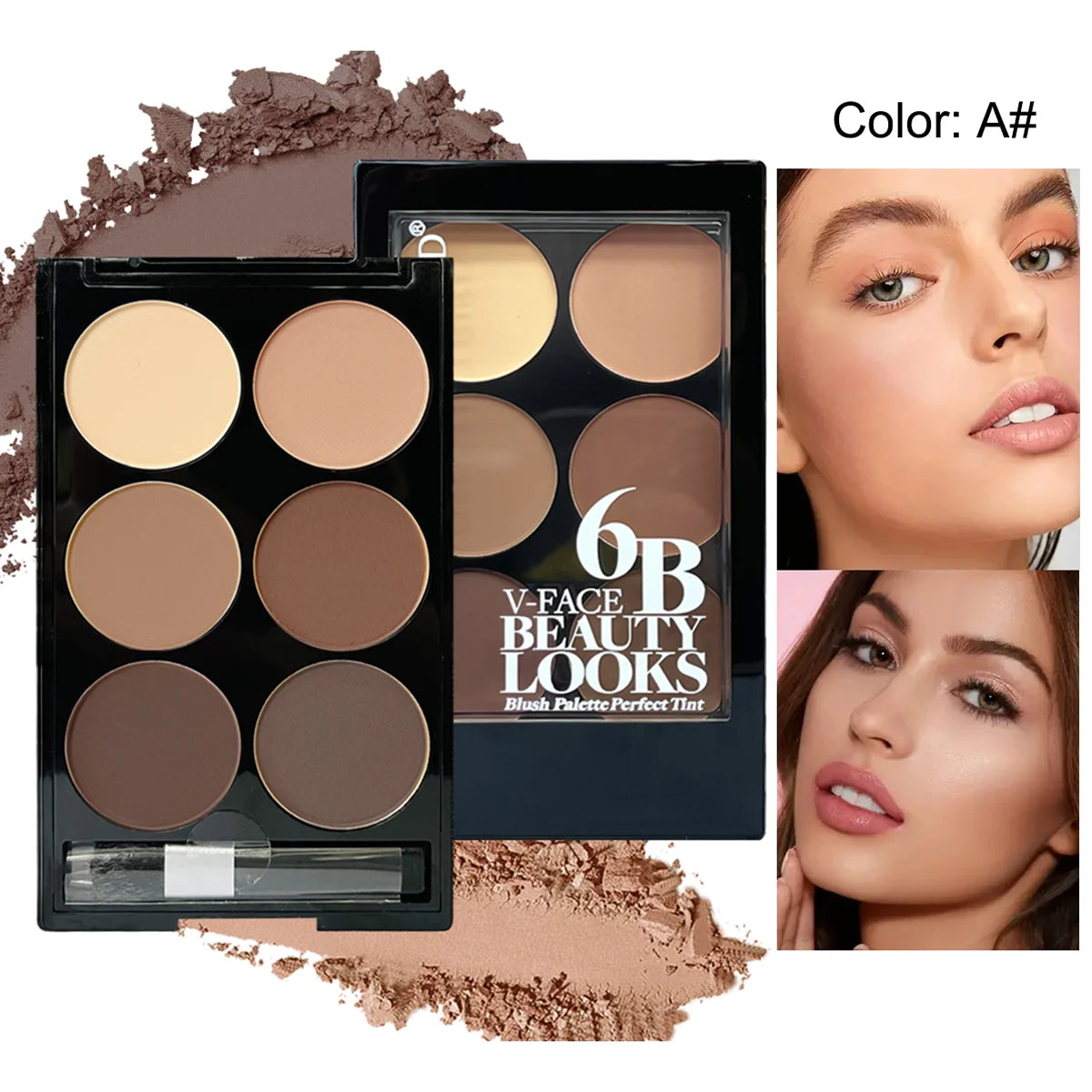 6 Colors Highlight Contouring Powder Palette Face Shadow Contouring Powder Makeup Palette With Brush Face Bronzer Color Correcti