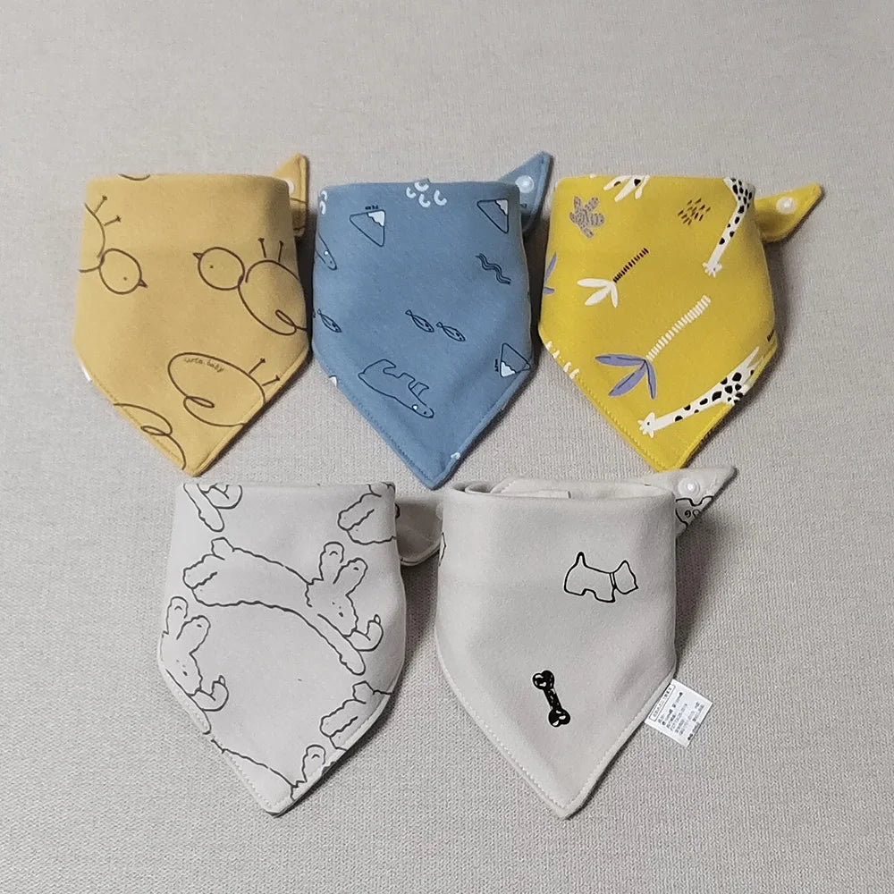 New 5 Pieces/Lot Baby Bibs Cotton Triangle Cartoon Infant Lunch Feeding Bandana Bib Saliva Towel Burp Cloths Newborn Items