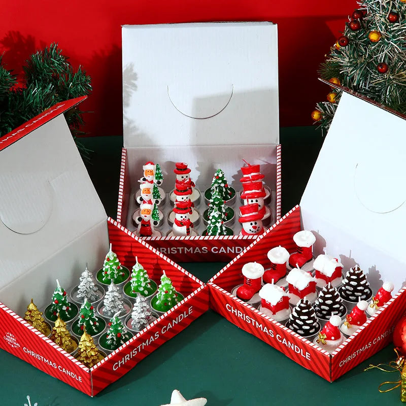 Christmas candle set, old man tree, snowman, celebration, romance, decorative item, candlelight dinner, Christmas Eve