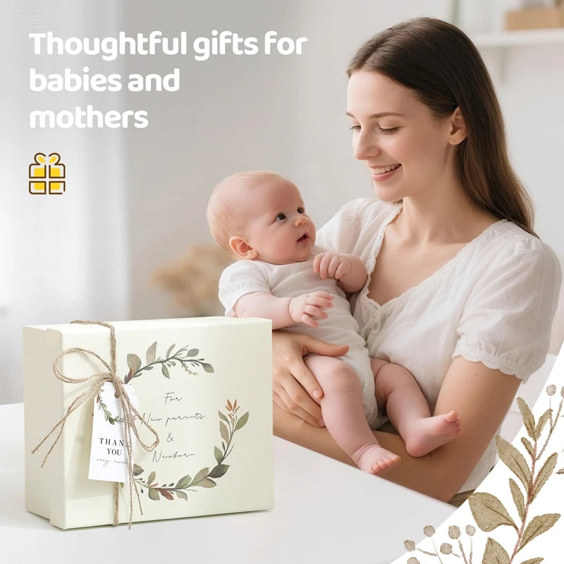 Baby Bathing Set Gift Box Cotton Socks Newborn Growth Memorial Card Wooden Bear Teether Wooden Rattle Baby Birth Gift