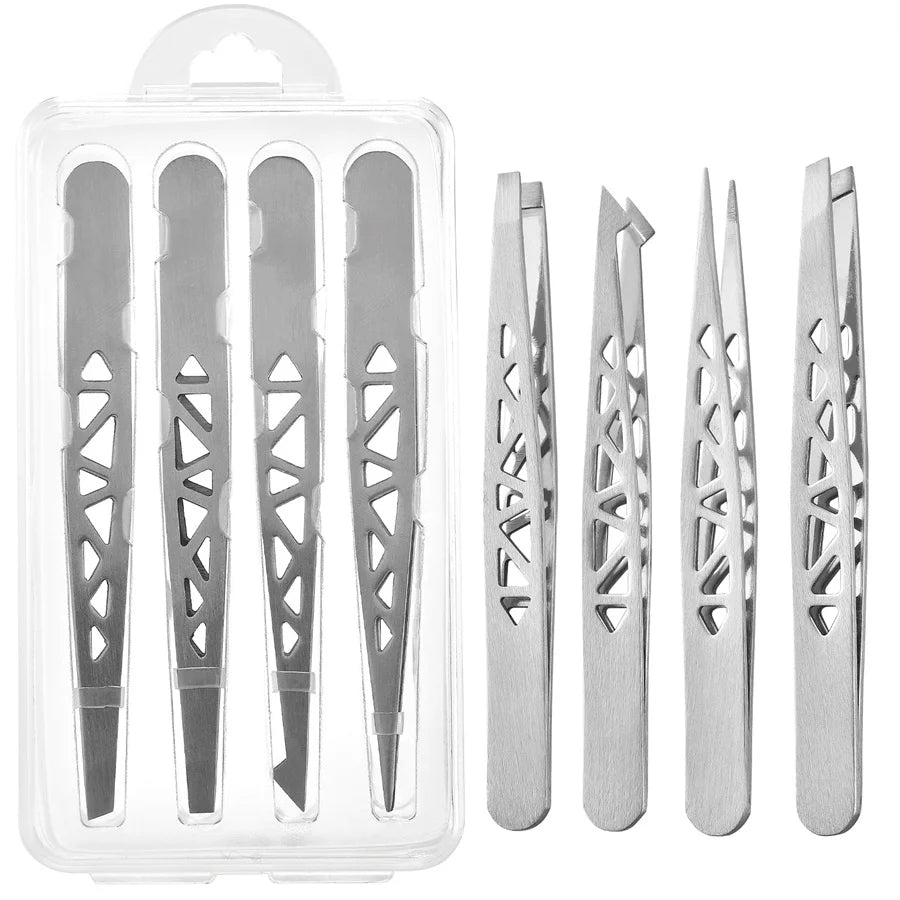 Tweezers Set 3-4pcs Premium Stainless Steel Eyebrow Precision Sharp Tip Tweezers for Body Ingrown and Facial Hair Removal