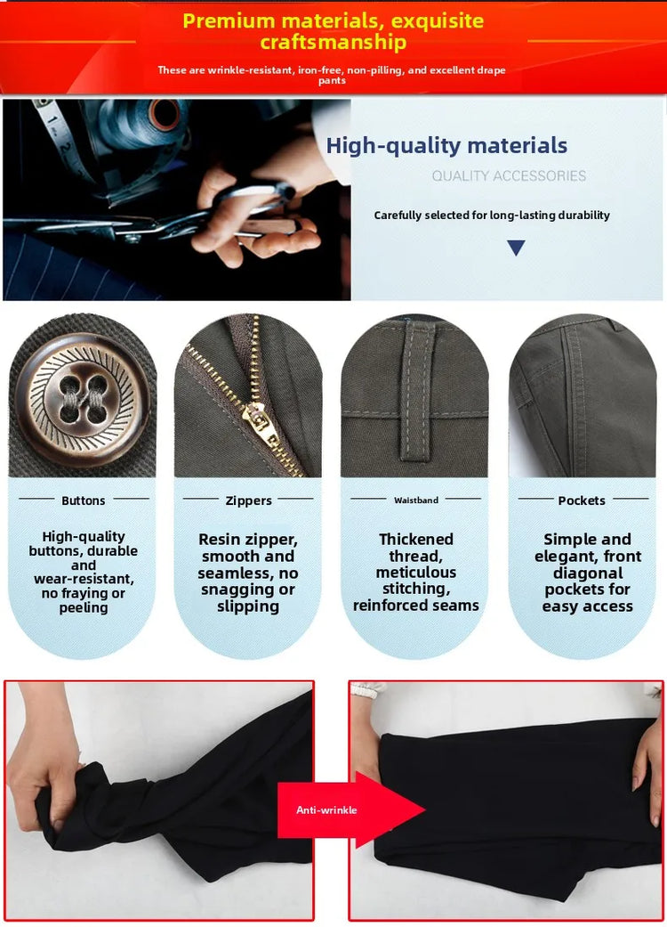 2025 Mens High Waist Loose Straight Cotton Casual Pants