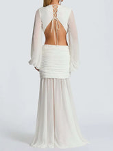 summer women deep v neck backless draped party dress