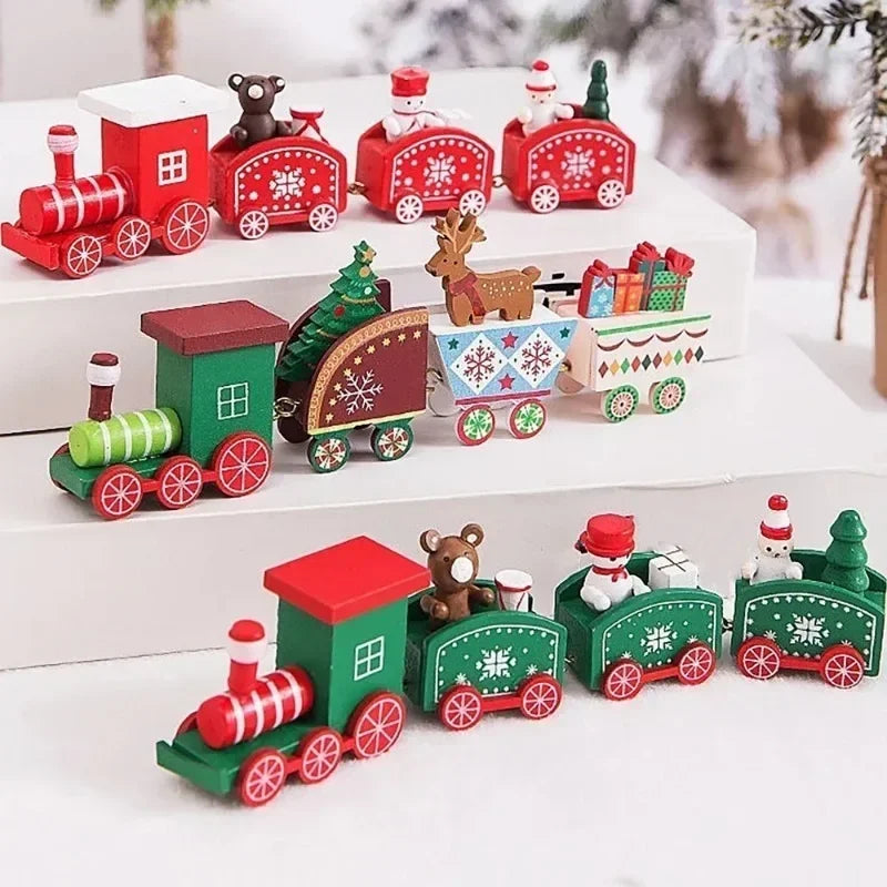 Christmas Train Painted Wooden Plastic  Mini Christmas Tree Train Christmas Decorations Festival Party Xmas Table Top Ornament