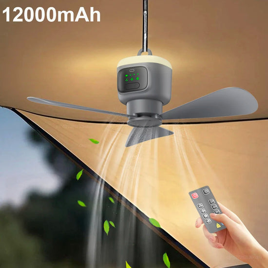 Ceiling Fan 12000mAh Wireless Portable Camping Ceiling Fan USB Rechargeable Tent Ceiling Fan with Lighting and Remote Control