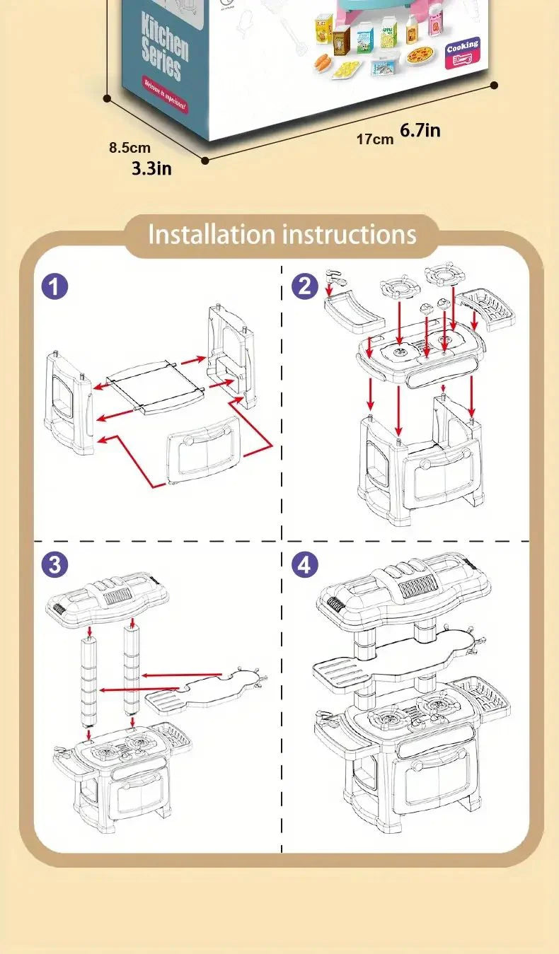 Mini Kitchen Counter Play Set DIY Simulated Cooking Food Tableware Play House Role Play Pretend Game Toy Gift Kid Boy Children