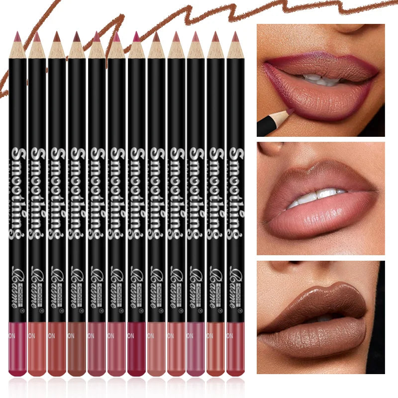 12pcs Lip Liner Pen 12 Colors Professional Lip Liner Pencil and Matte Lip Non-stick Cup Nude Lipstick Pencil SET