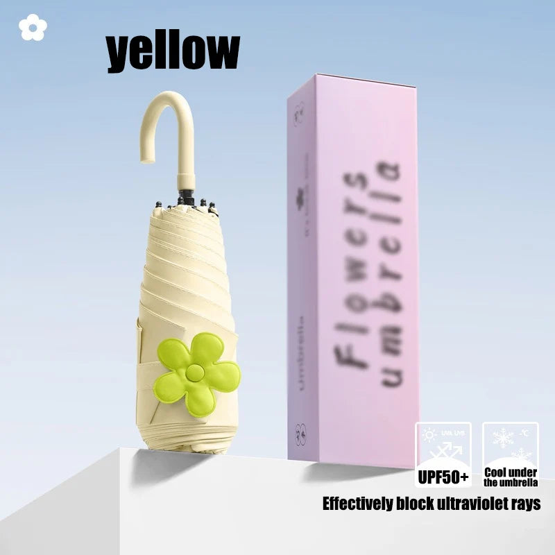 Small Curved Hook Petal Umbrella Women's Dual-purpose Sun Umbrella Small and Fresh Mini Sun Umbrella Compact and Convenient