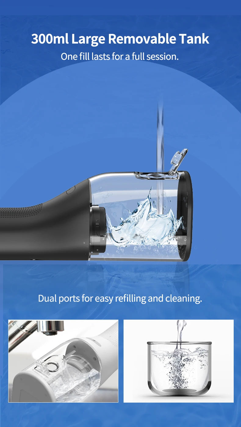 DrYadent Cordless YD06 Water Flosser 7 Nozzles 4 Smart Modes 3hrs Fast USB-C Charge 300ML Portable Tank 2min-Deep Cleaning Adult