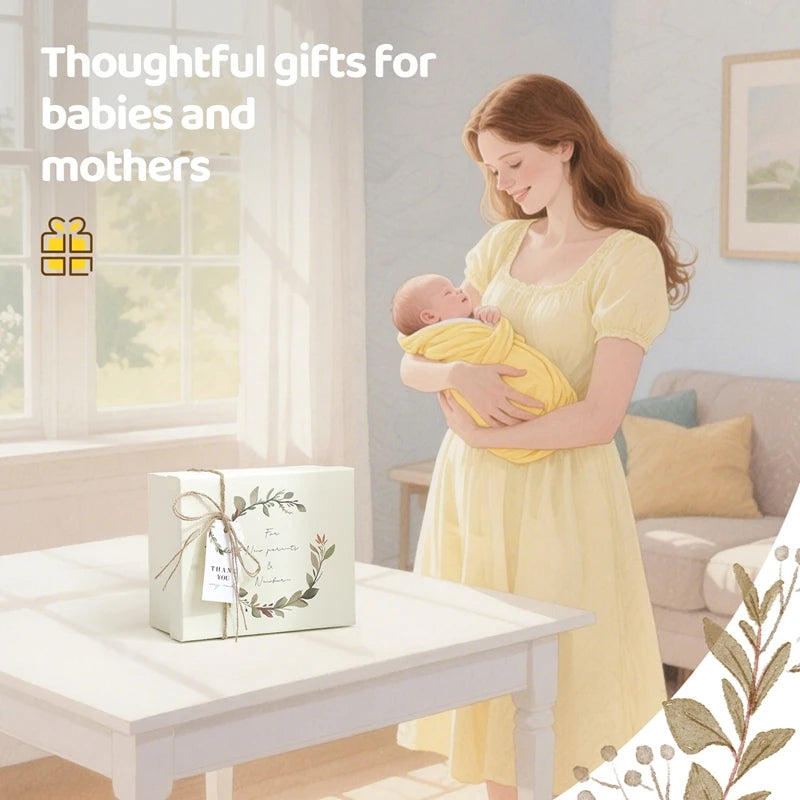 Baby Bathing Set Gift Box Cotton Socks Newborn Growth Memorial Card Wooden Bear Teether Wooden Rattle Baby Birth Gift