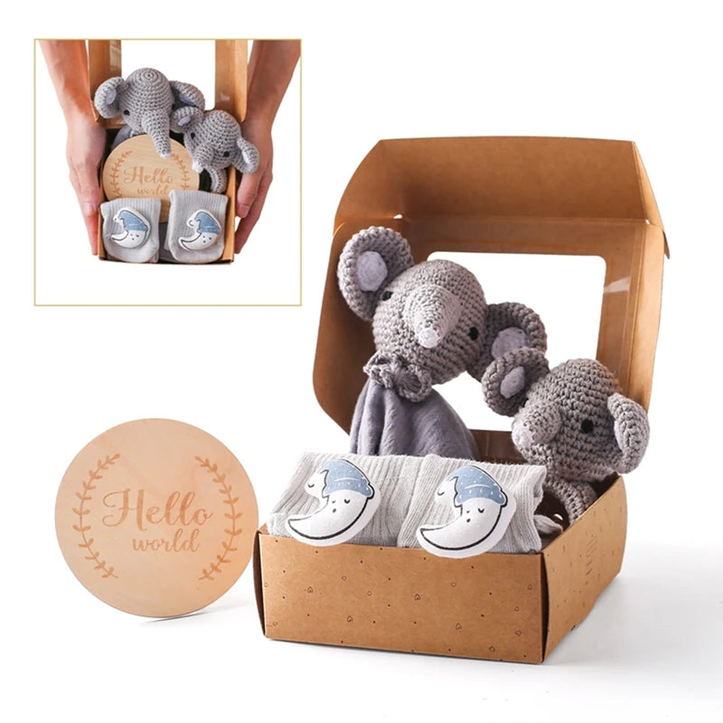 Baby Rattle Toys Newborn Animal Appease Towel Keepsakes Memories Milestone Cards Baby Birth Monthly Bath Accessories Photography