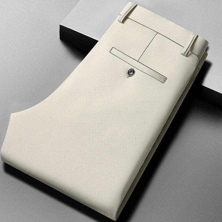 Mens Thin Stretch Straight Summer Pants Silky No-Iron Fabric