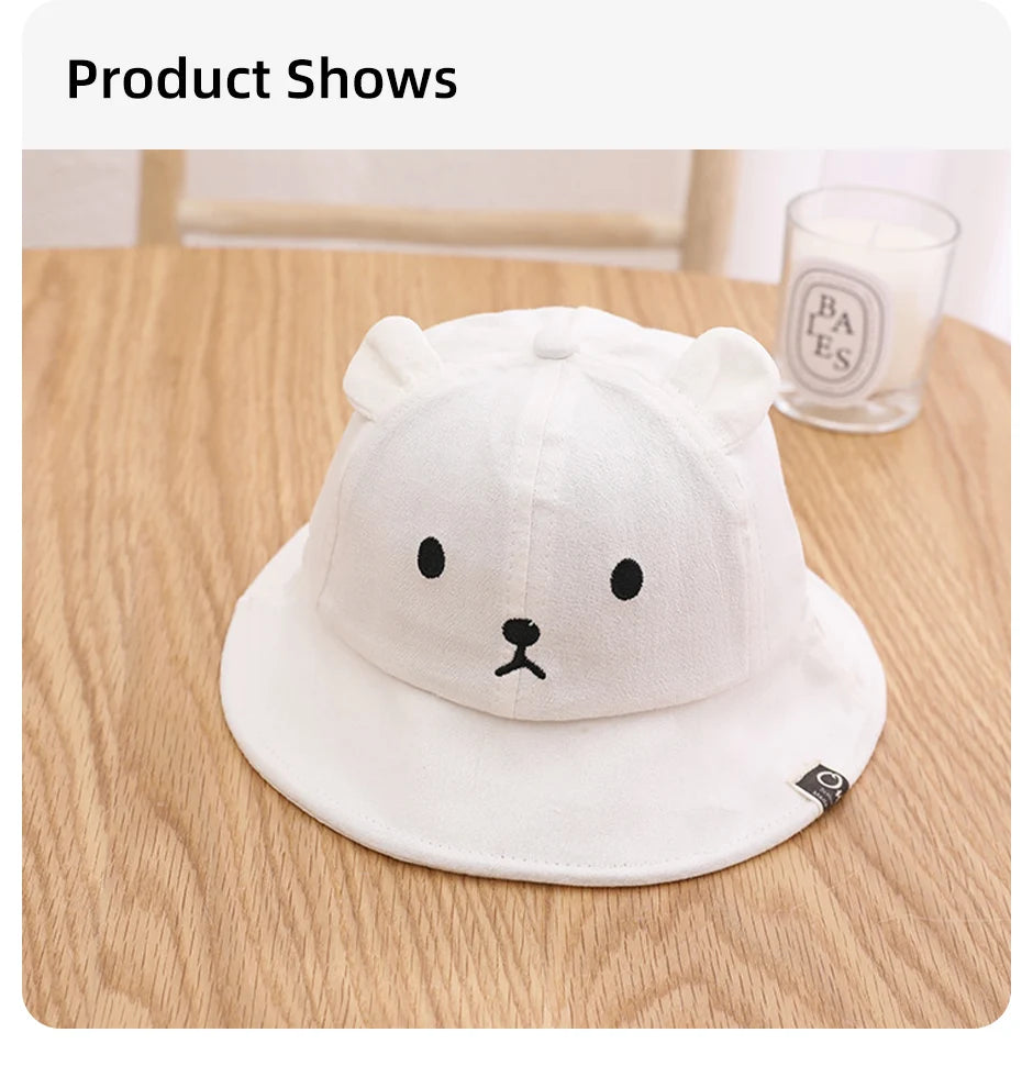 Cute Bear Baby Bucket Hat With Ears Boy Girl Cotton Kids Sun Hat Outdoor Summer Child Panama Cap