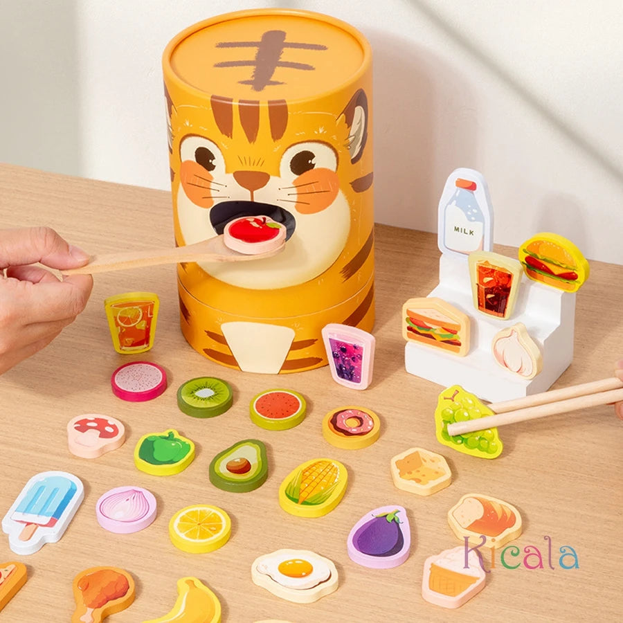 Parent child simulation tiger feeding game early childhood education baby's fine action Chopsticks spoon training toy
