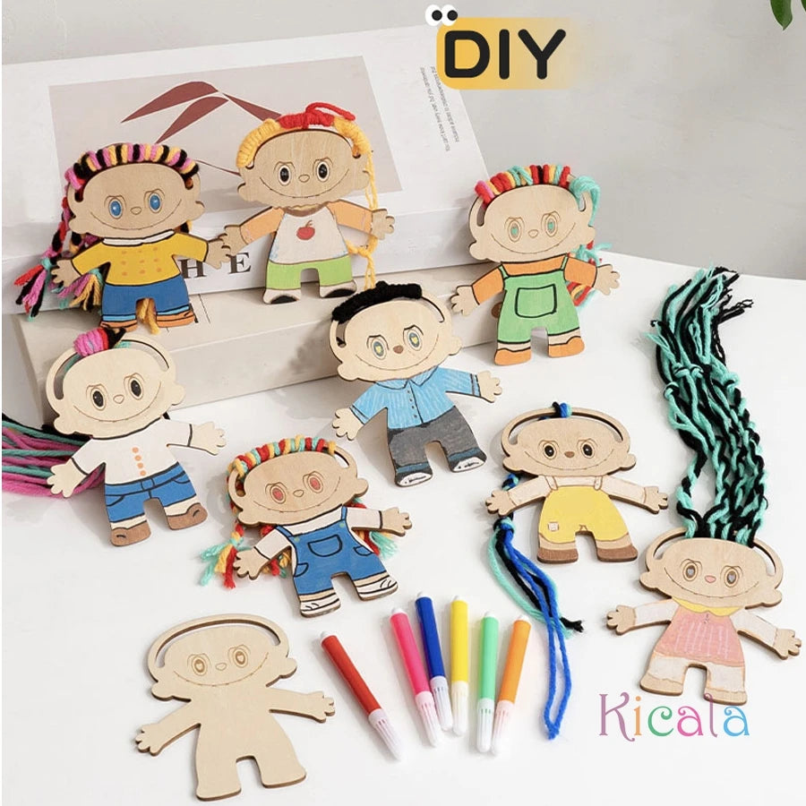 Girls Wooden DIY Craft Kit Toy Educational Handmade Braided Hair Painted Craft Christmas Birthday Gift for Kids