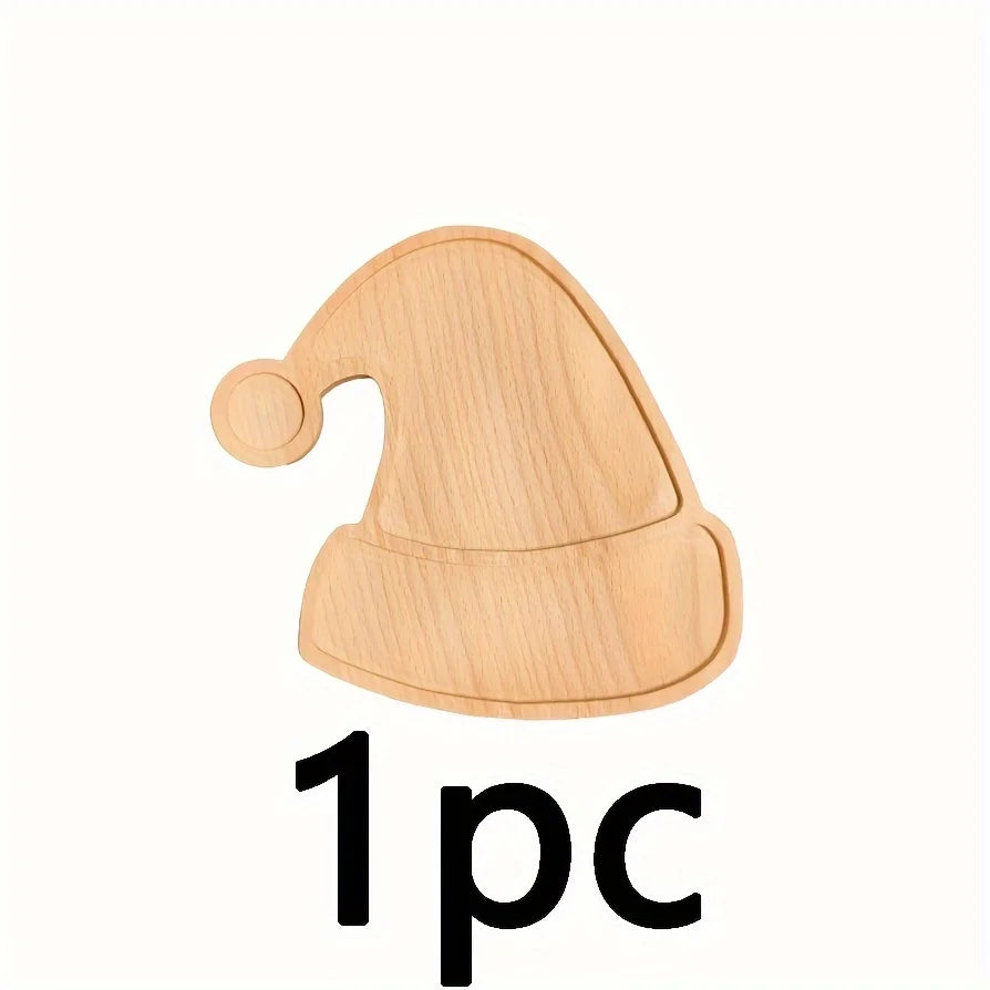 Christmas charm wooden appetizers for snacks, desserts and sweets, festive reindeer, tree and hat patterns, home decor