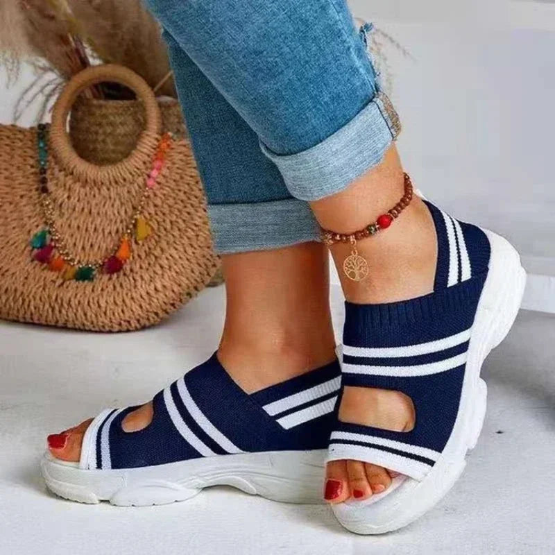 Womens Sandals Knitted Thick Sole Sandals Breathable Women Shoes 2025 Casual Shoes Lightweight Loafers Summer Sandalias De Mujer