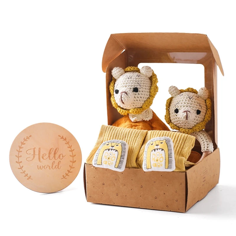 Baby Rattle Toys Newborn Animal Appease Towel Keepsakes Memories Milestone Cards Baby Birth Monthly Bath Accessories Photography