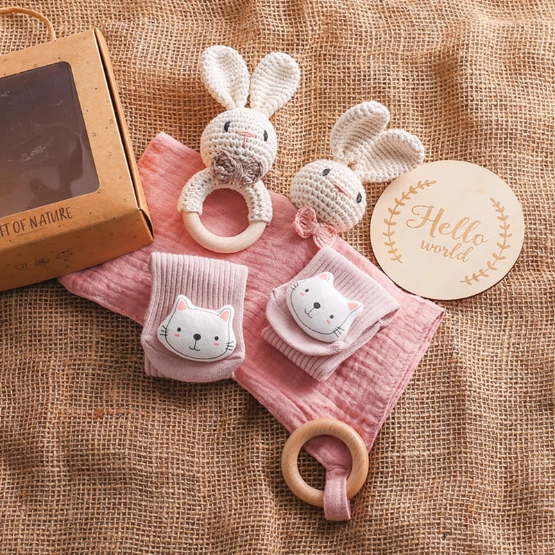 Baby Rattle Toys Newborn Animal Appease Towel Keepsakes Memories Milestone Cards Baby Birth Monthly Bath Accessories Photography