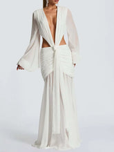 summer women deep v neck backless draped party dress