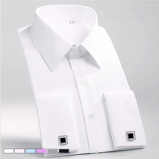 Luxury Mens Long Sleeve French Cuff Shirt Solid Stripes 6XL