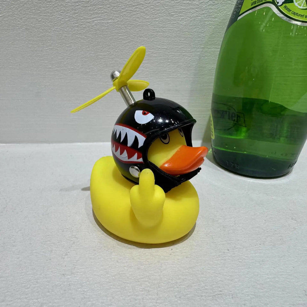 New! Funny Middle Finger Rubber Duck for Bike Car Dashboard Decorations Yellow Duck with Propeller Motorcycle Car Decoration