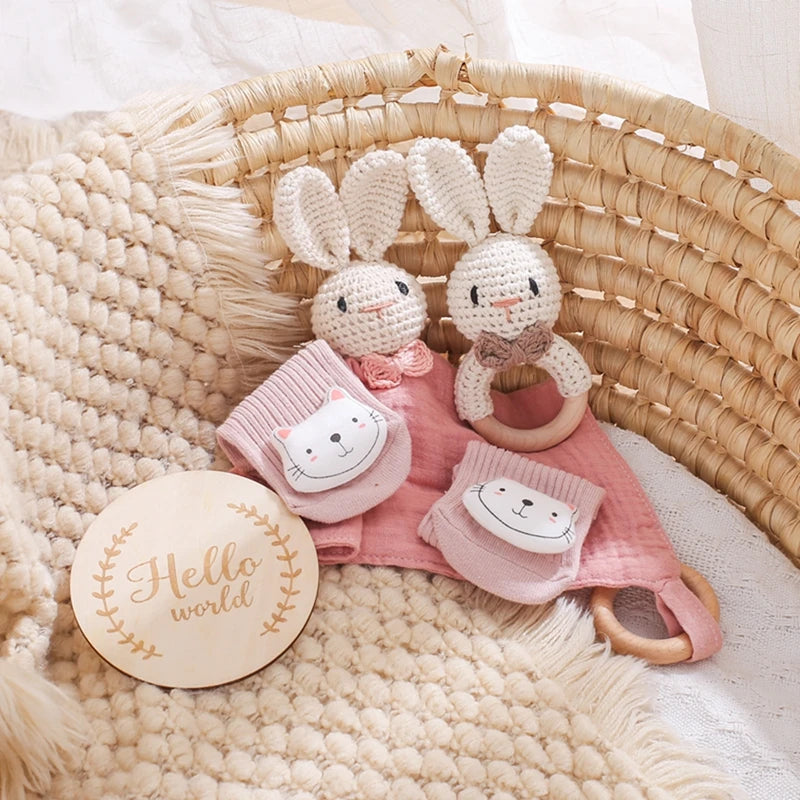 Baby Rattle Toys Newborn Animal Appease Towel Keepsakes Memories Milestone Cards Baby Birth Monthly Bath Accessories Photography