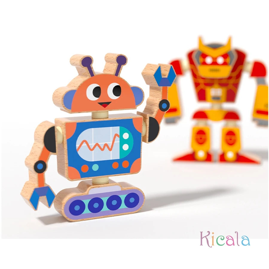 Creative wooden assembly robot STEM toy game disassembly assembly exercise Hand eye coordination ability Christmas DIY gifts