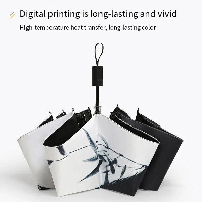 1pc Black White Minimalism Cat Pattern Folding Umbrella Rainproof Sunshade UV Protection Travel Umbrella Automatic Manual Models