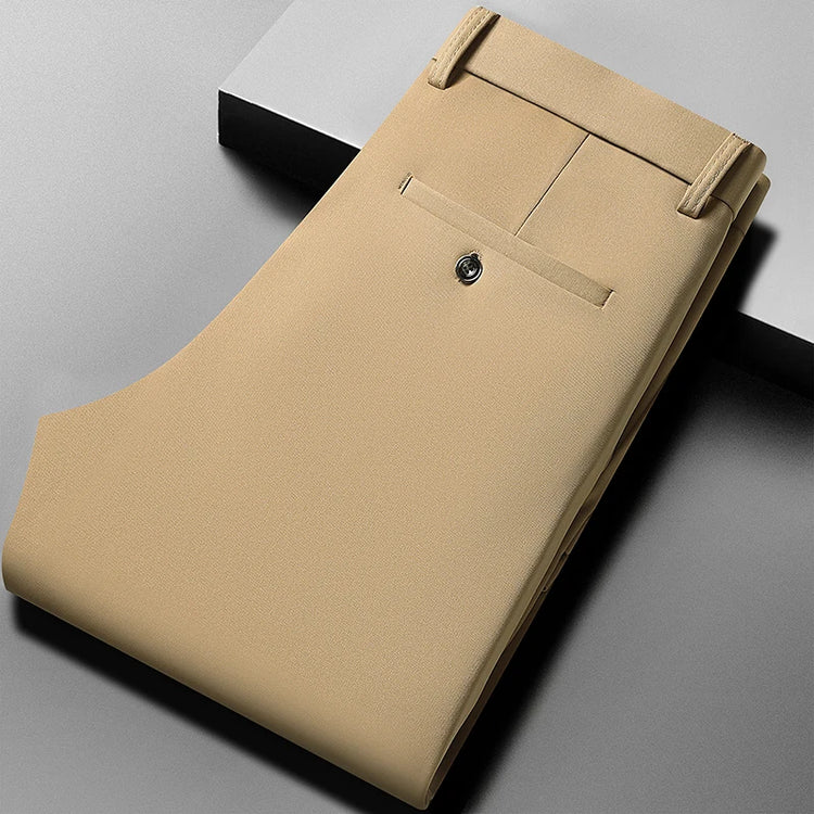 Mens Thin Stretch Straight Summer Pants Silky No-Iron Fabric