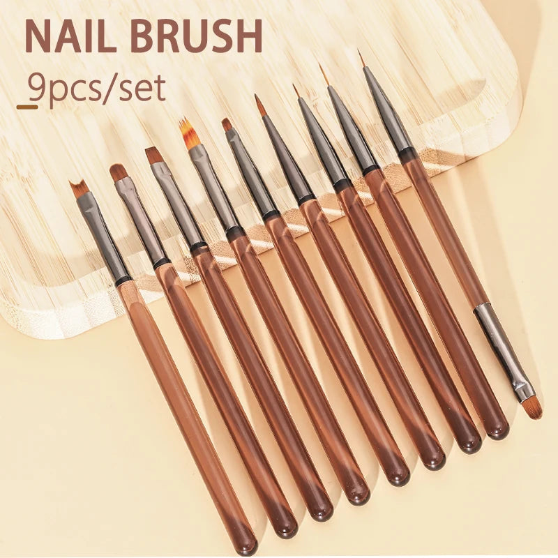 9PCS Nail Brush Liner DIY Painting Pen Manicure Acrylic Drawing Brush for Nail Art Design Nails Tip Display Painting Tool