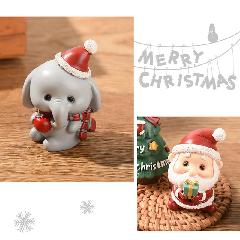 Christmas Resin Family Small Animal Ornaments Creative Home Decoration Mini Christmas Tree Old Man Christmas Gift
