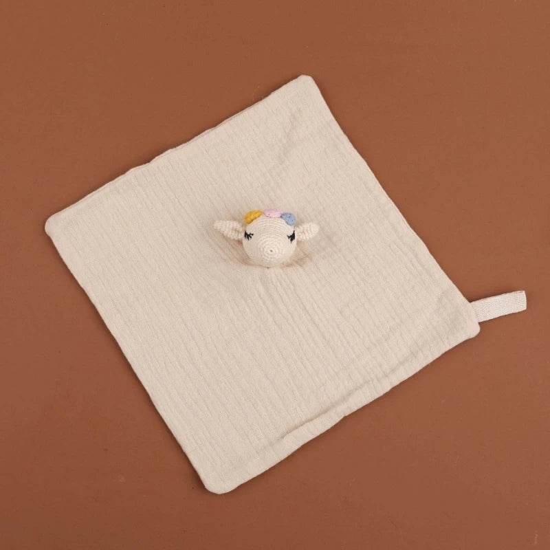 Cotton Gauze Baby Towel Crochet Bunny Rattle Doll Newborn Soothing Towel Baby Security Comforters Blanket Face Towel Washcloth