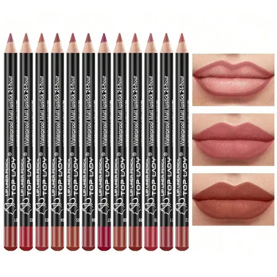 12pcs Lip Liner Pen 12 Colors Professional Lip Liner Pencil and Matte Lip Non-stick Cup Nude Lipstick Pencil SET