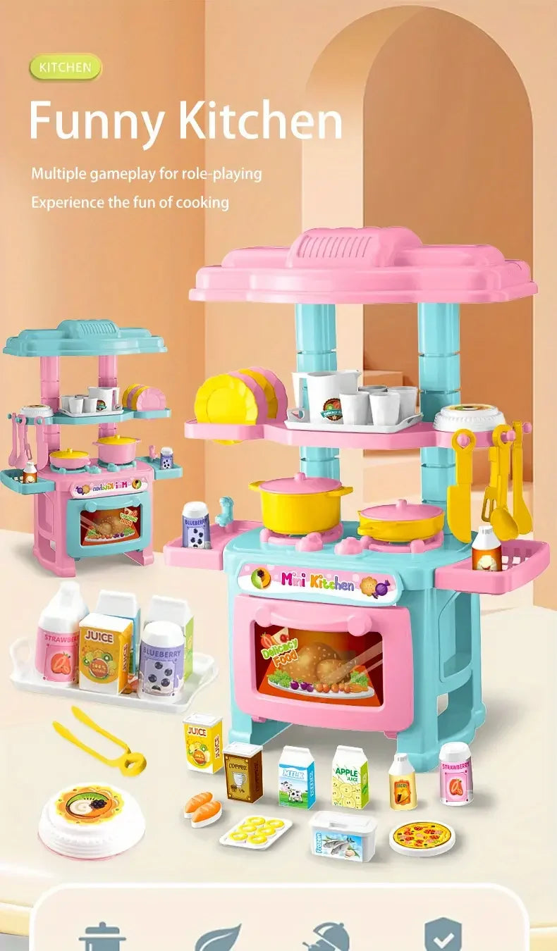 Mini Kitchen Counter Play Set DIY Simulated Cooking Food Tableware Play House Role Play Pretend Game Toy Gift Kid Boy Children