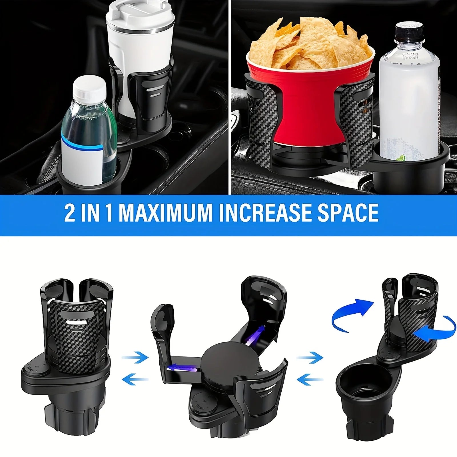 2 In 1 Vehicle Mounted Slipproof Cup Holder 360 Degree Rotating Water Car Cup Holder Multifunctional Auto Accessory