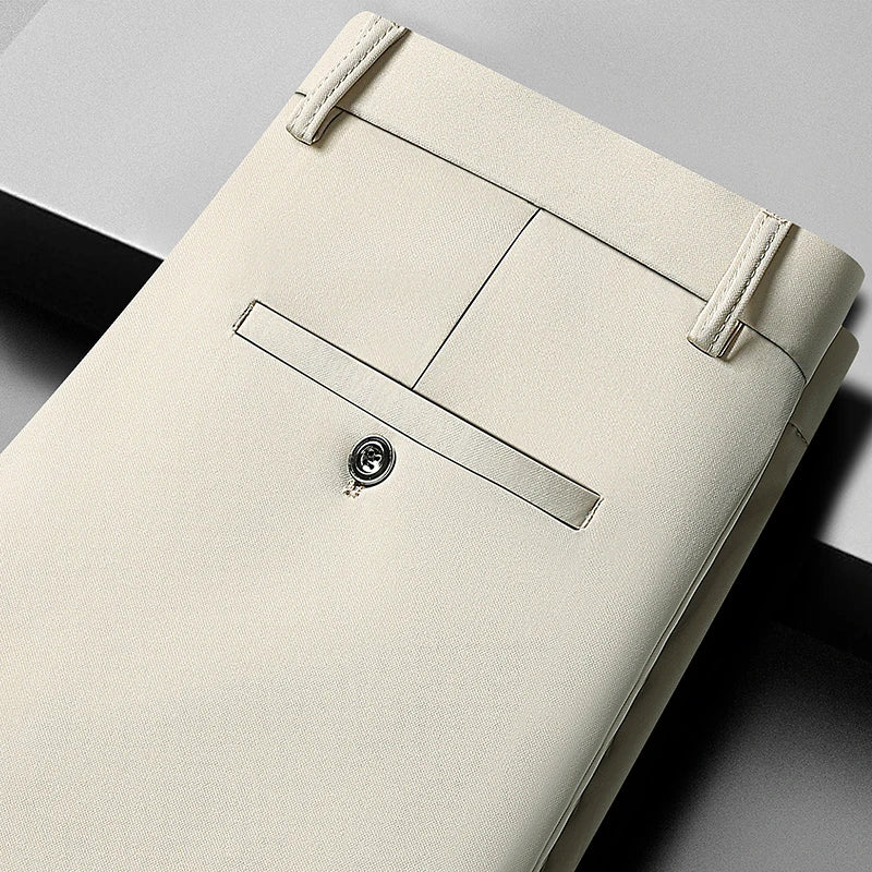 Mens Thin Stretch Straight Summer Pants Silky No-Iron Fabric