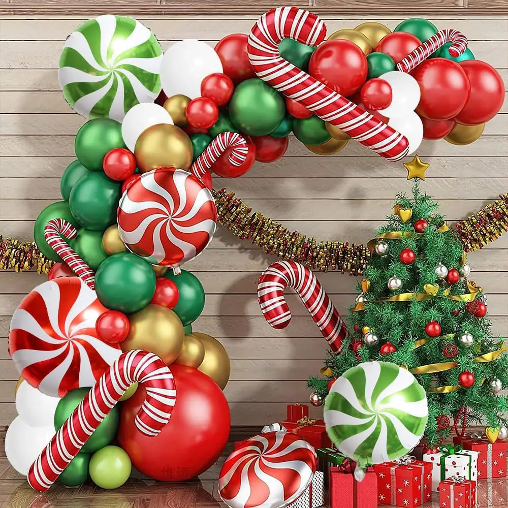 Christmas Balloons Garland White Red Green Gold Balloon Arch Kit Christmas Candy Cane Foil Globos Xmas Home Party New Year Decor