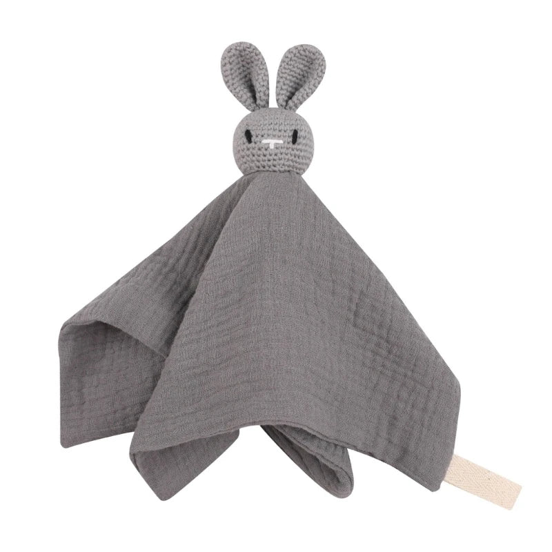 Cotton Gauze Baby Towel Crochet Bunny Rattle Doll Newborn Soothing Towel Baby Security Comforters Blanket Face Towel Washcloth