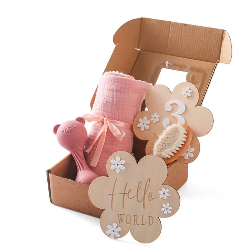 Baby Rattle Toys Newborn Animal Appease Towel Keepsakes Memories Milestone Cards Baby Birth Monthly Bath Accessories Photography