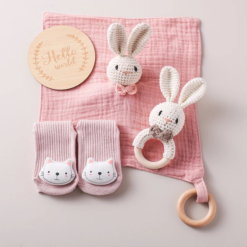 Baby Rattle Toys Newborn Animal Appease Towel Keepsakes Memories Milestone Cards Baby Birth Monthly Bath Accessories Photography